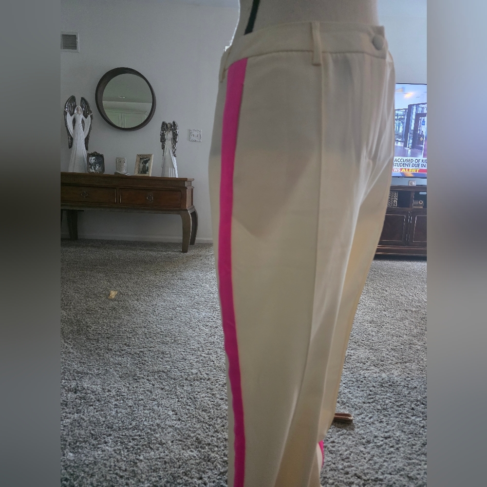 Cream Trousers with Pink Side Stripe